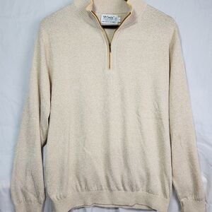 Vintage Mens Cream And Yellow Zip Up  Collar Sweater Size Med Made In USA